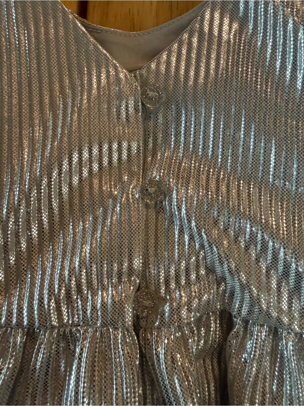Tahari Silver Metallic Pleated Party Dress